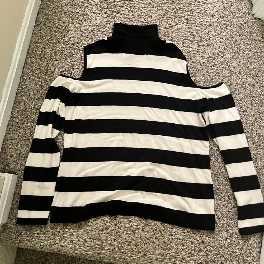 Elegant Black and White Striped Turtleneck Sweater